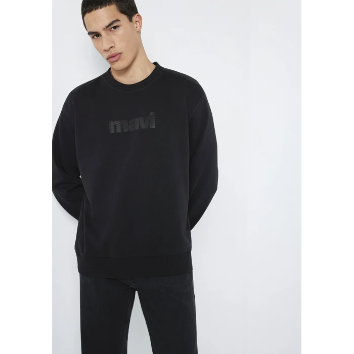 Mavi 0S10551-900 Mavi Logo Baskılı Bisiklet Yaka Siyah Sweatshirt