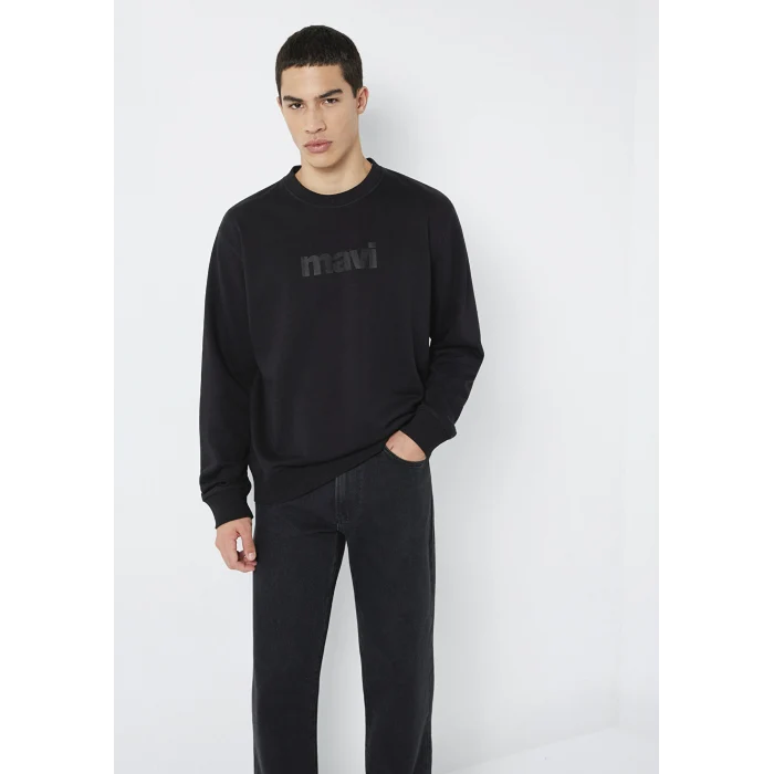 Mavi 0S10551-900 Mavi Logo Baskılı Bisiklet Yaka Siyah Sweatshirt