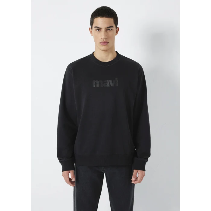 Mavi 0S10551-900 Mavi Logo Baskılı Bisiklet Yaka Siyah Sweatshirt