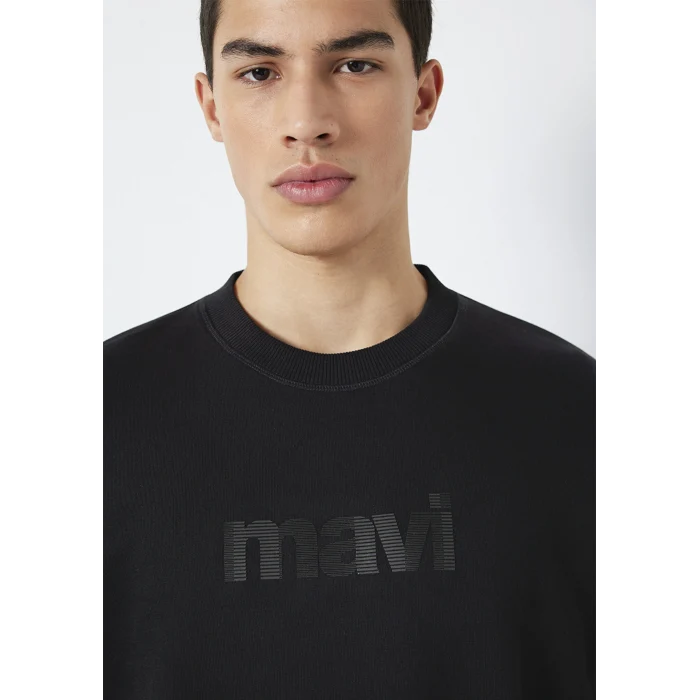 Mavi 0S10551-900 Mavi Logo Baskılı Bisiklet Yaka Siyah Sweatshirt