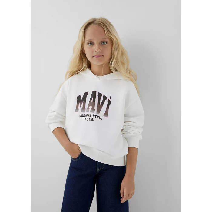 Mavi 7S10179-70057 Mavi Logo Baskılı Kapüşonlu Ekru Sweatshirt