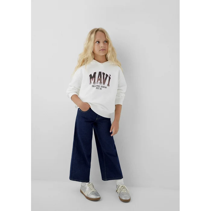 Mavi 7S10179-70057 Mavi Logo Baskılı Kapüşonlu Ekru Sweatshirt