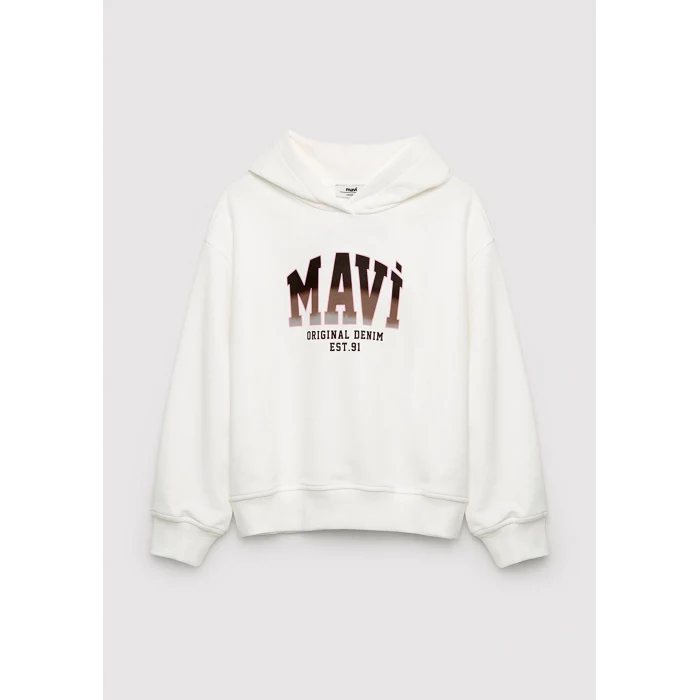 Mavi 7S10179-70057 Mavi Logo Baskılı Kapüşonlu Ekru Sweatshirt