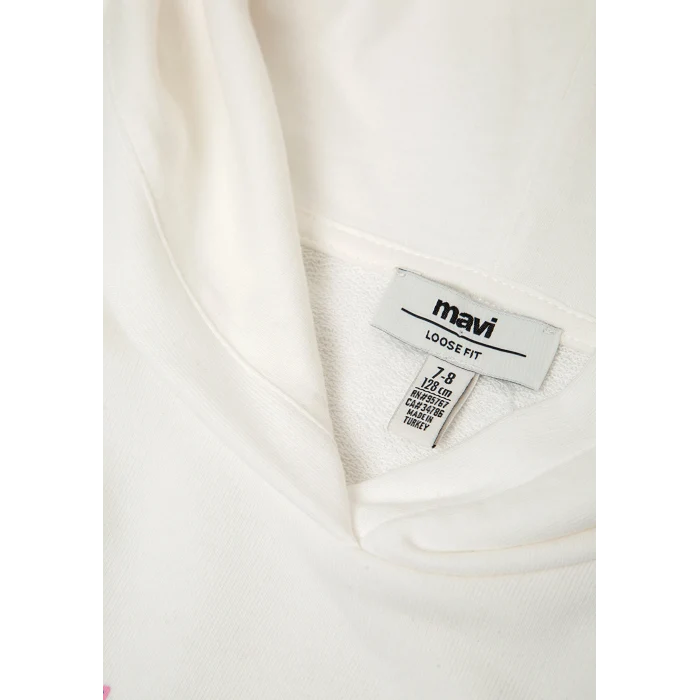 Mavi 7S10179-70057 Mavi Logo Baskılı Kapüşonlu Ekru Sweatshirt