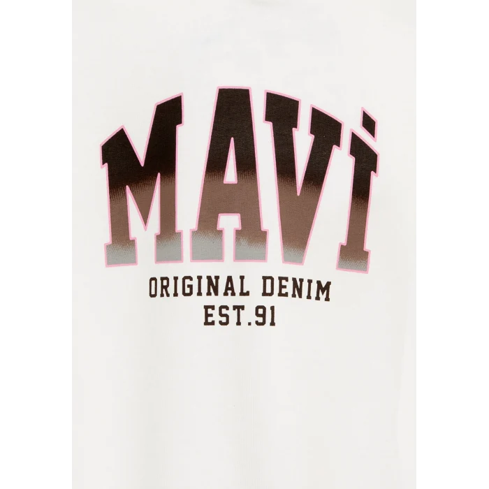 Mavi 7S10179-70057 Mavi Logo Baskılı Kapüşonlu Ekru Sweatshirt