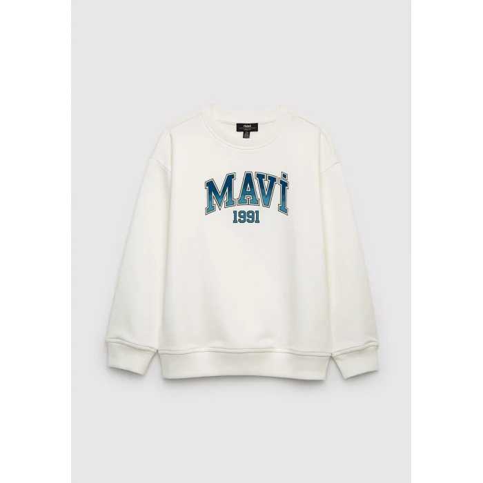 Mavi 6S10218-70057 Mavi Logo Baskılı Ekru Sweatshirt
