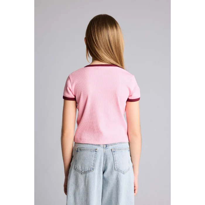 Defacto D8542A8PN253 Pembe Baskılı Fitilli Kaşkorse Tişört Kız Çocuk