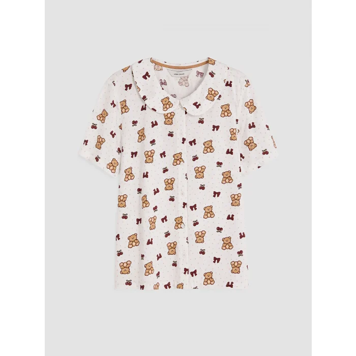 LCW Young Ekru Bebe Yaka Ayıcık Baskılı Kadın Şortlu Pijama Takımı