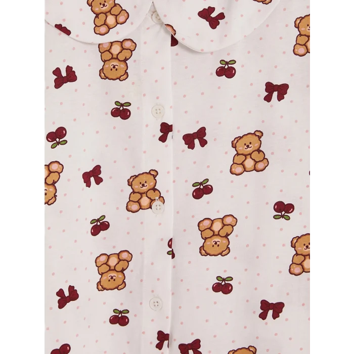 LCW Young Ekru Bebe Yaka Ayıcık Baskılı Kadın Şortlu Pijama Takımı