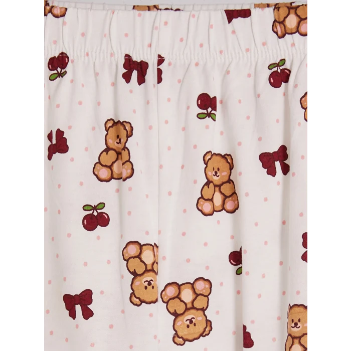 LCW Young Ekru Bebe Yaka Ayıcık Baskılı Kadın Şortlu Pijama Takımı