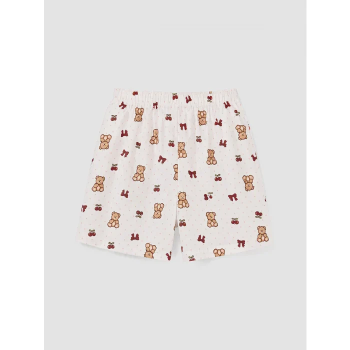 LCW Young Ekru Bebe Yaka Ayıcık Baskılı Kadın Şortlu Pijama Takımı