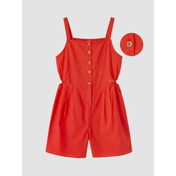 LCW Kids Kırmızı Kare Yaka Kız Çocuk Şortlu Salopet