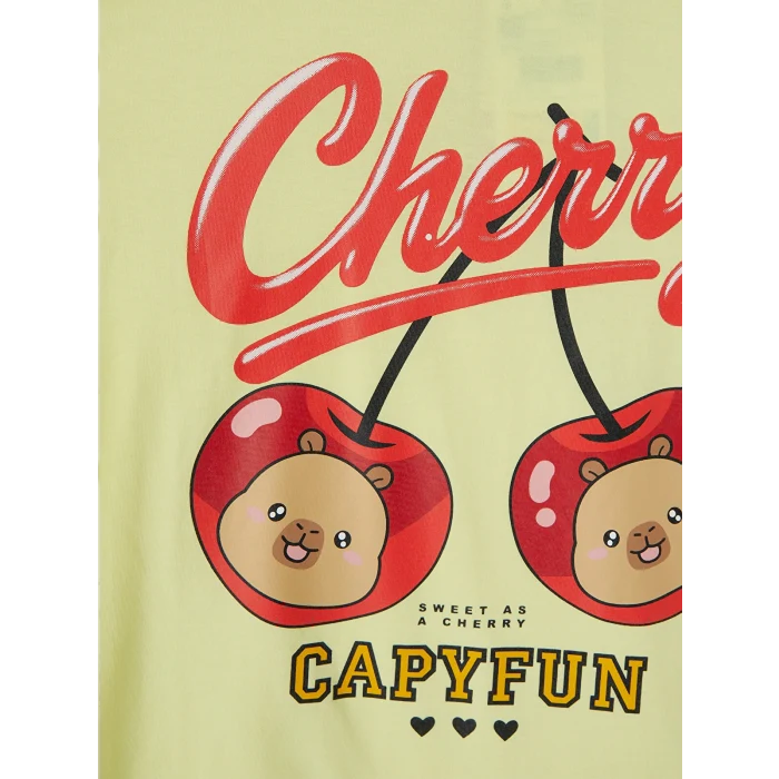 LCW Kids Sarı Bisiklet Yaka Capyfun Baskılı Kız Çocuk Tişört
