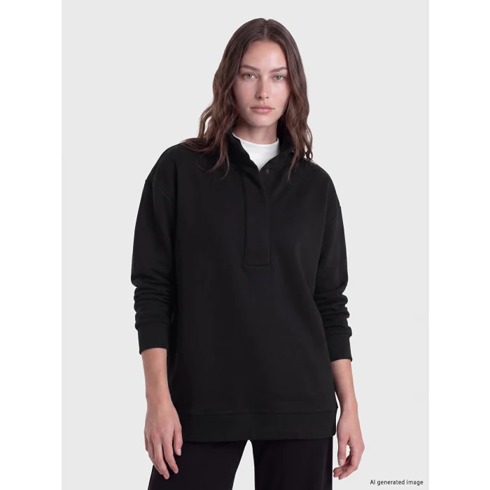 LCW Modest Siyah Soft Touch Oversize Kadın Sweatshirt Tunik