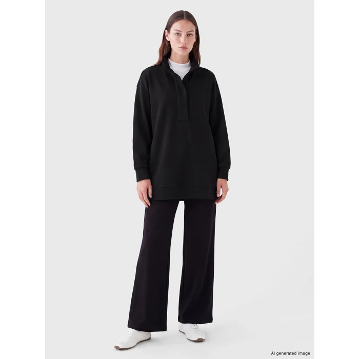 LCW Modest Siyah Soft Touch Oversize Kadın Sweatshirt Tunik