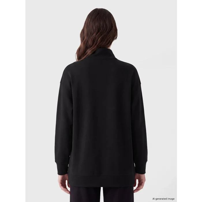 LCW Modest Siyah Soft Touch Oversize Kadın Sweatshirt Tunik