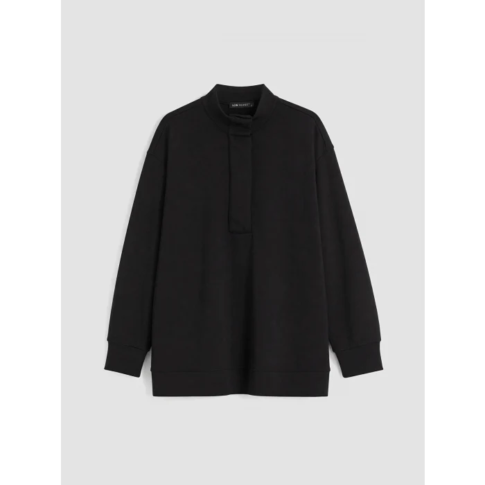 LCW Modest Siyah Soft Touch Oversize Kadın Sweatshirt Tunik