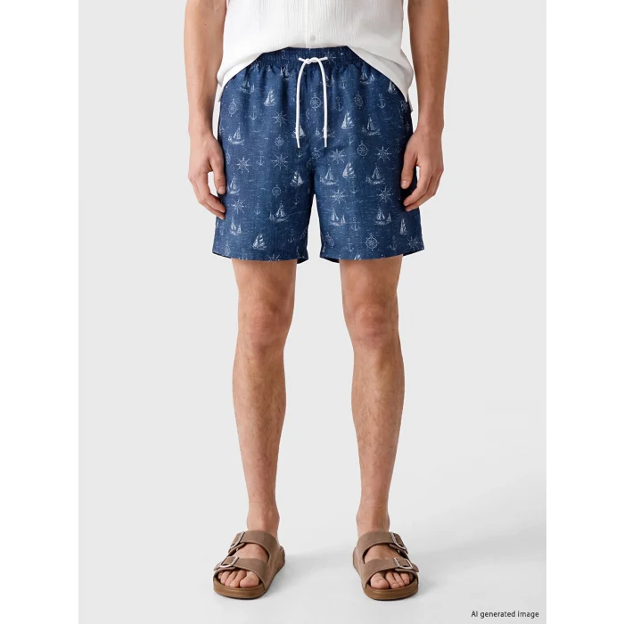 LCW SWIMWEAR Lacivert Diz Hizası Boy Desenli Erkek Deniz Şortu