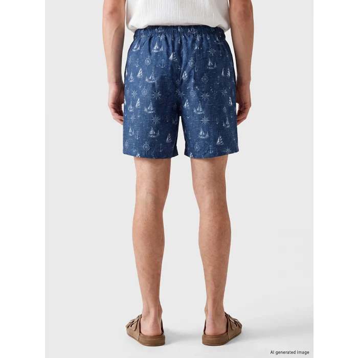 LCW SWIMWEAR Lacivert Diz Hizası Boy Desenli Erkek Deniz Şortu