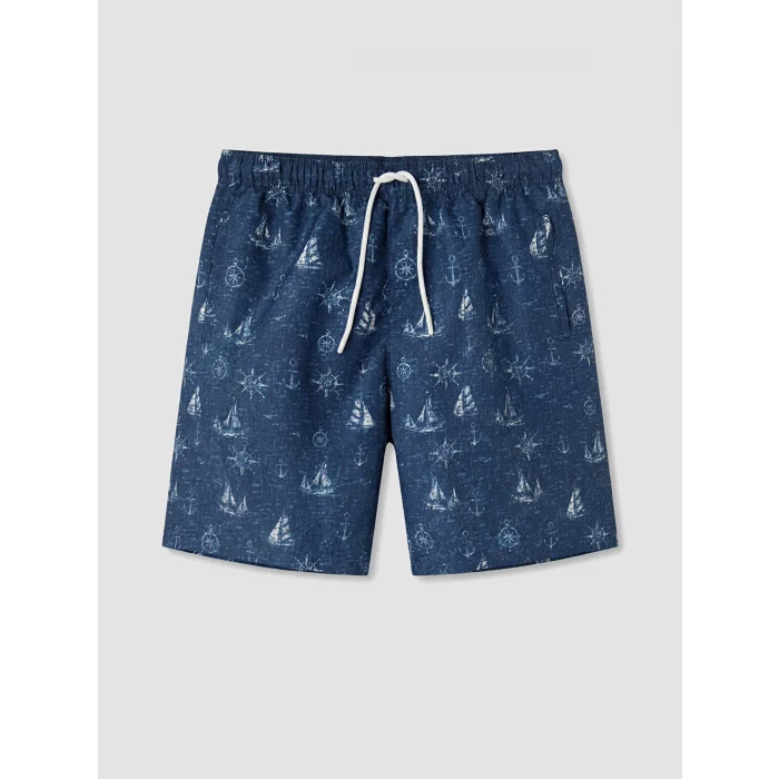 LCW SWIMWEAR Lacivert Diz Hizası Boy Desenli Erkek Deniz Şortu