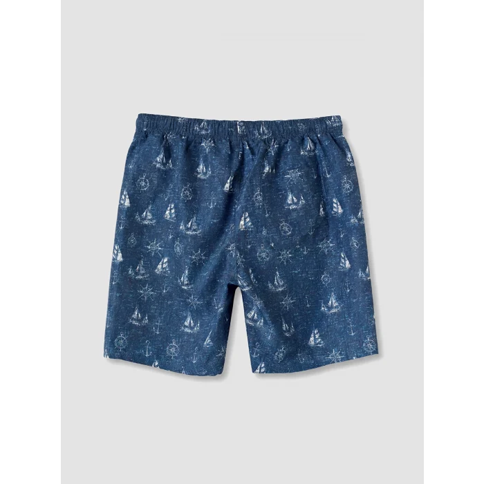 LCW SWIMWEAR Lacivert Diz Hizası Boy Desenli Erkek Deniz Şortu