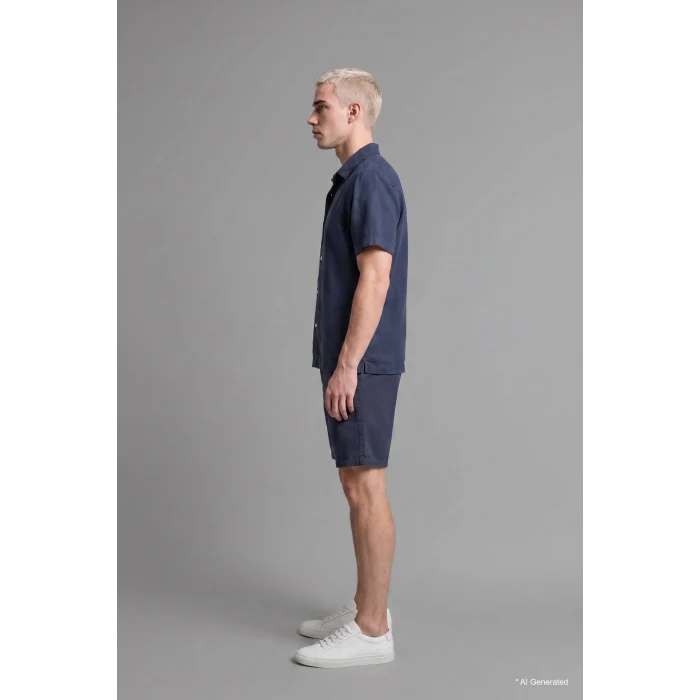 Defacto E0804AXNV175 Lacivert Nefes Alabilir Relax Fit Akışkan Kumaş Bermuda Lacivert Şort