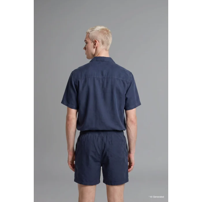 Defacto E0804AXNV175 Lacivert Nefes Alabilir Relax Fit Akışkan Kumaş Bermuda Lacivert Şort