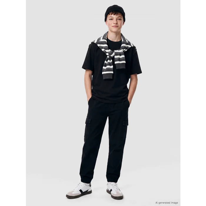 LCW Kids Siyah Erkek Çocuk Gabardin Kargo Pantolon