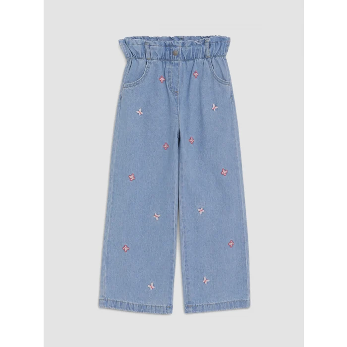 LCW Kids İndigo Wideleg Nakışlı Kız Çocuk Jean Pantolon
