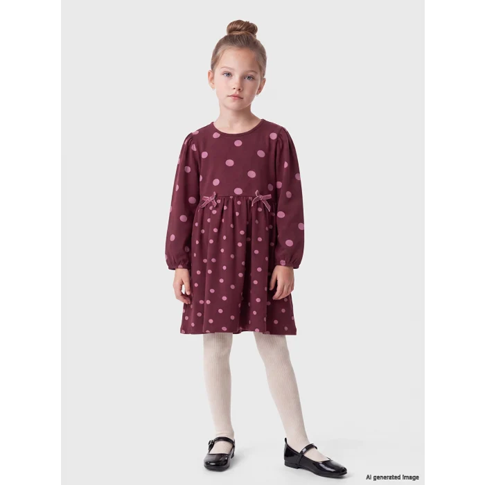 LCW Kids Pembe Bisiklet Yaka Kalp Desenli Kız Çocuk Elbise