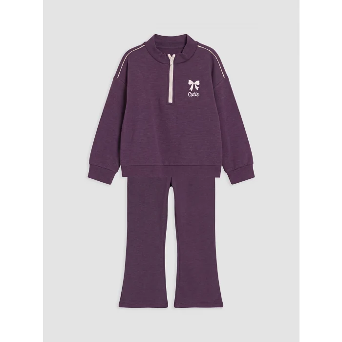 LCW Kids Mor Dik Yaka Kız Çocuk Soft Touch Taytlı Takım