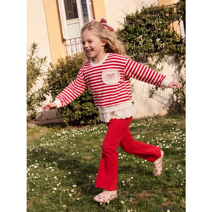 LCW Kids Kırmızı Fırfırlı Kız Çocuk Taytlı Takım