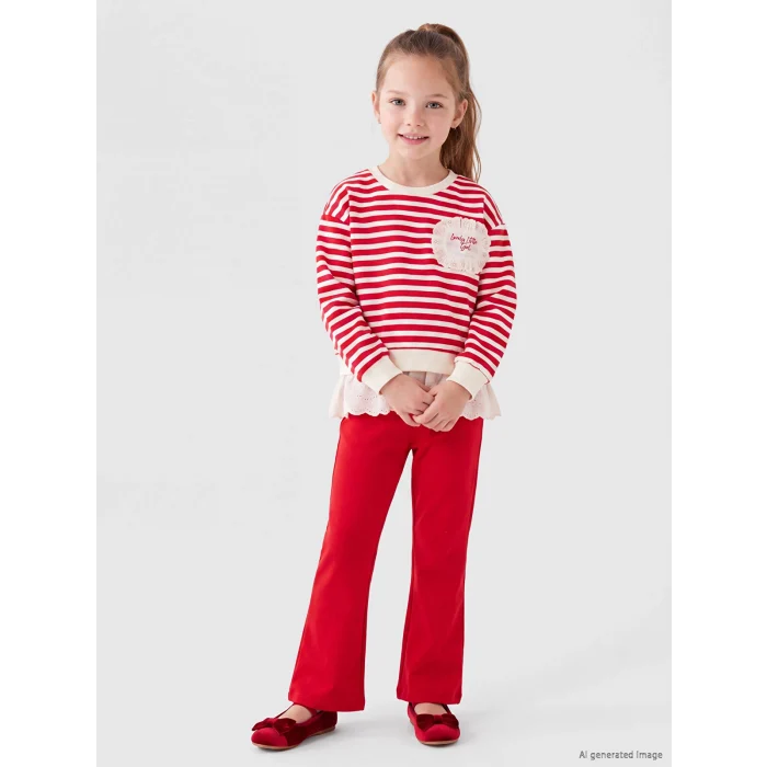 LCW Kids Kırmızı Fırfırlı Kız Çocuk Taytlı Takım