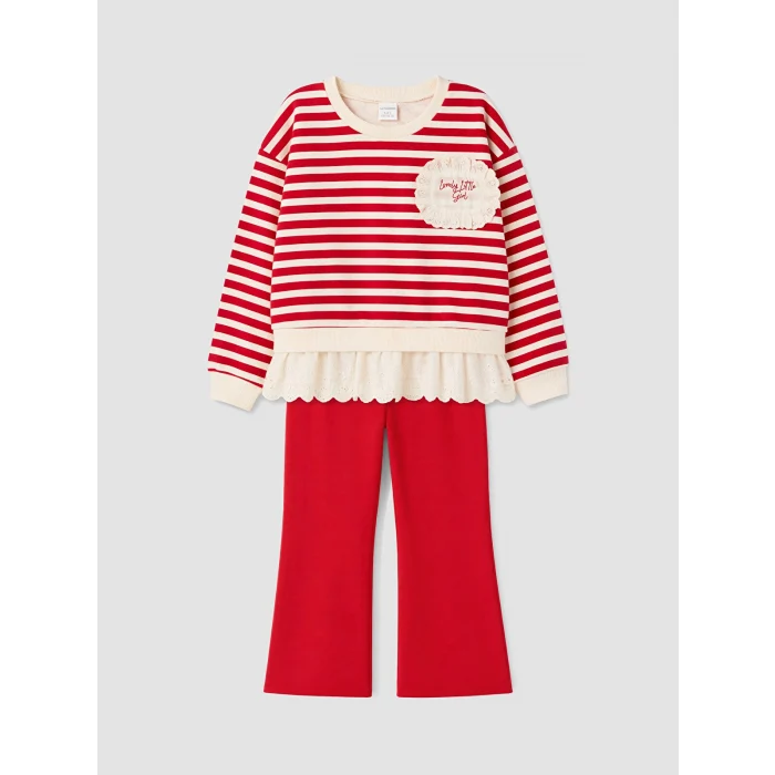 LCW Kids Kırmızı Fırfırlı Kız Çocuk Taytlı Takım