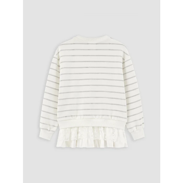 LCW Kids Ekru Bisiklet Yaka Fırfırlı Kız Çocuk Sweatshirt