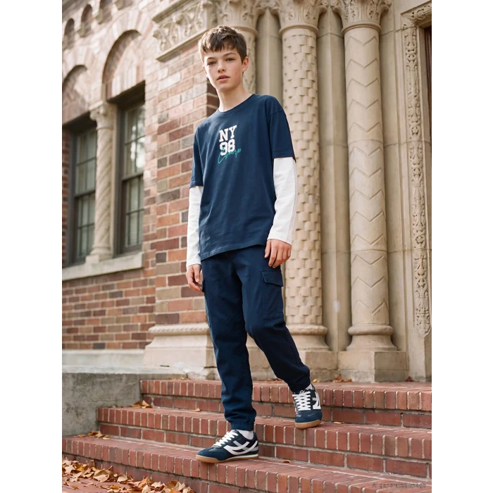 LCW Kids Lacivert Erkek Çocuk Gabardin Kargo Pantolon