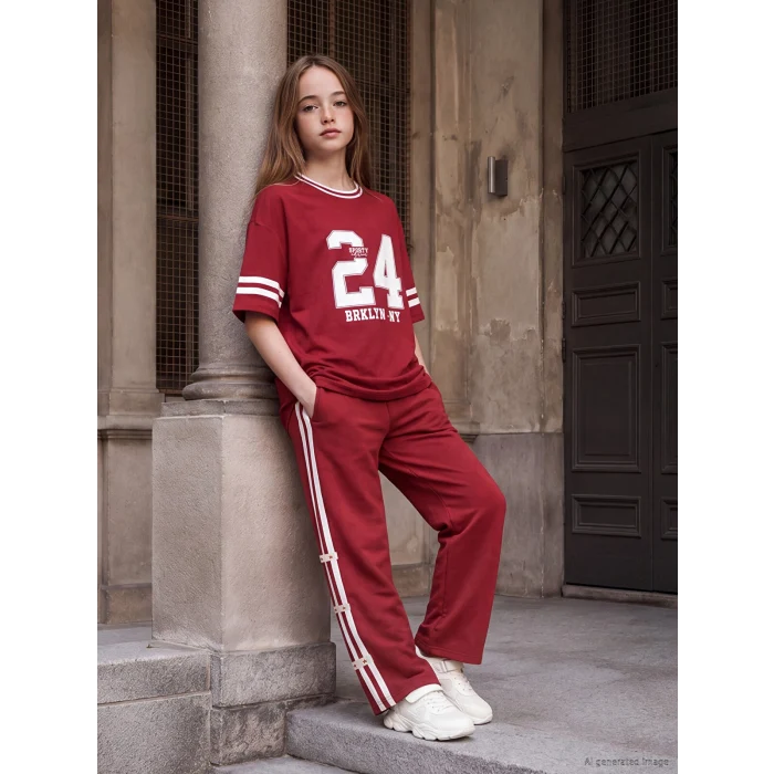 LCW Kids Bordo Geniş Paça Kız Çocuk Soft Touch Eşofman Altı