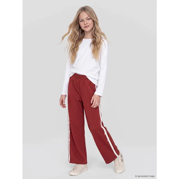 LCW Kids Bordo Geniş Paça Kız Çocuk Soft Touch Eşofman Altı