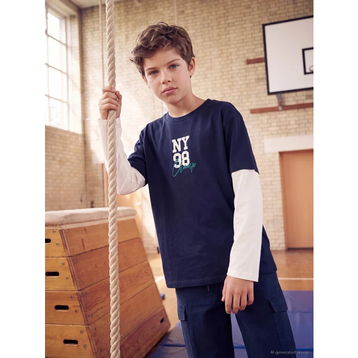 LCW Kids Lacivert Baskılı Erkek Çocuk Tişört