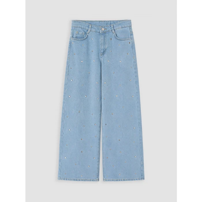 LCW Kids Mavi Wideleg Taş İşlemeli Kız Çocuk Jean Pantolon
