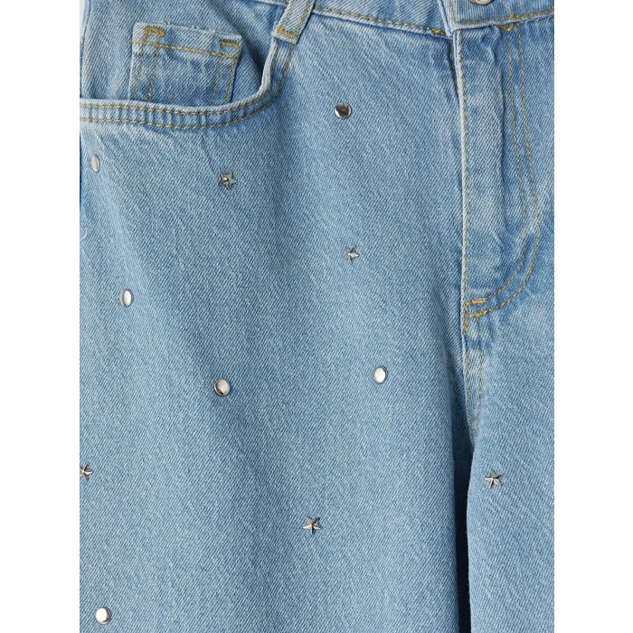 LCW Kids Mavi Wideleg Taş İşlemeli Kız Çocuk Jean Pantolon