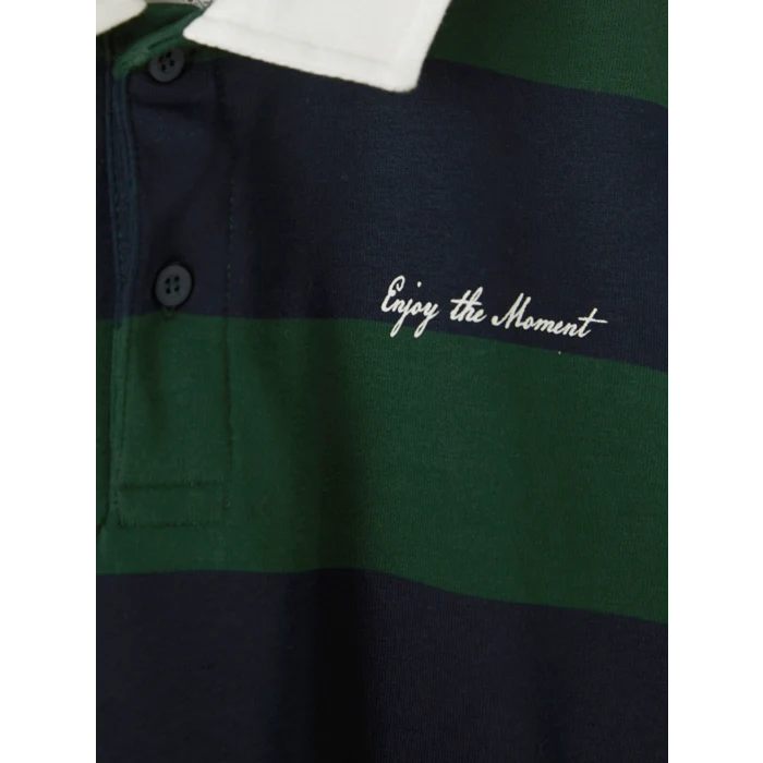 LCW Kids Yeşil Polo Yaka Çizgili Erkek Çocuk Sweatshirt