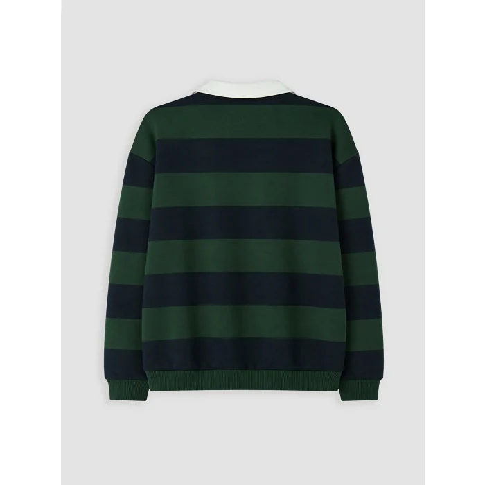 LCW Kids Yeşil Polo Yaka Çizgili Erkek Çocuk Sweatshirt