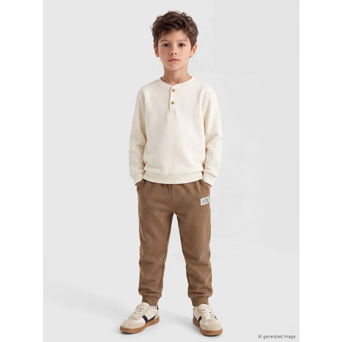 LCW Kids Kahverengi Beli Lastikli Nakışlı Erkek Çocuk Jogger Eşofman Altı