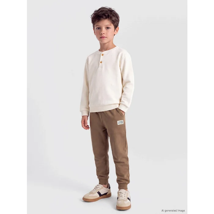 LCW Kids Kahverengi Beli Lastikli Nakışlı Erkek Çocuk Jogger Eşofman Altı