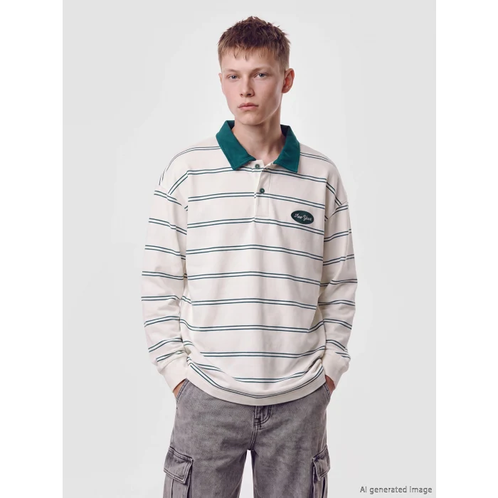 LCW Kids Yeşil Polo Yaka Çizgili Erkek Çocuk Tişört