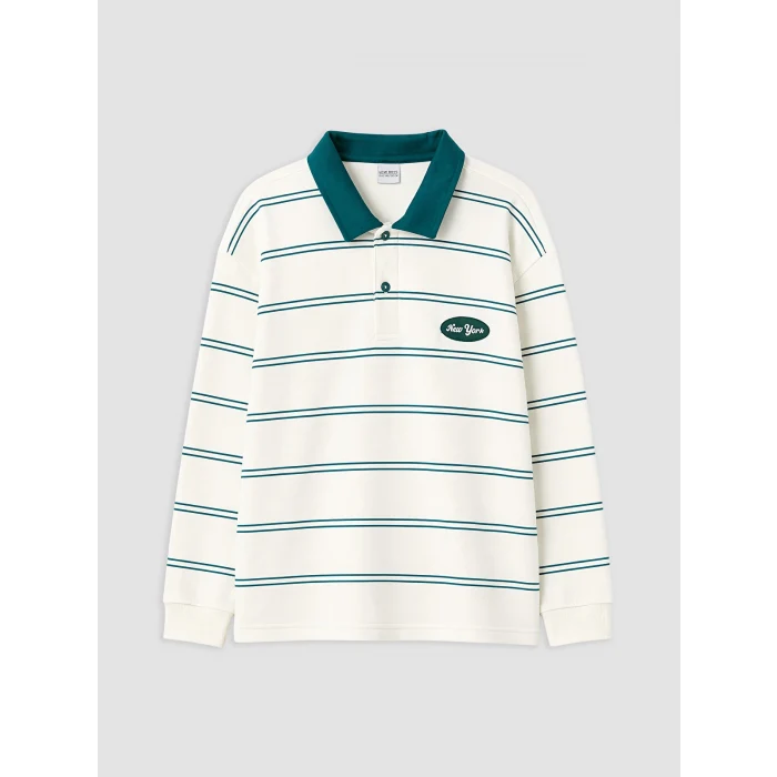 LCW Kids Yeşil Polo Yaka Çizgili Erkek Çocuk Tişört
