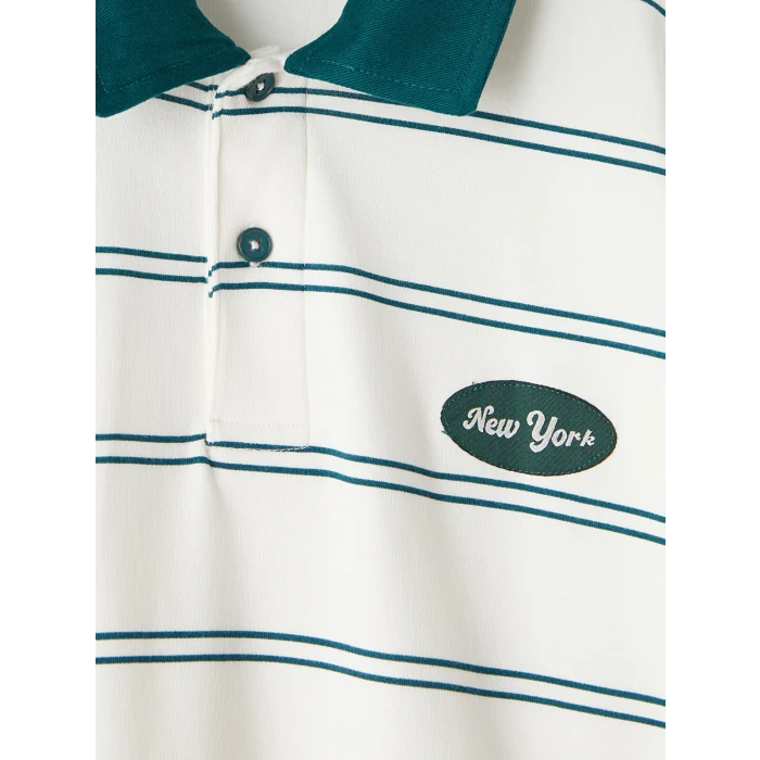 LCW Kids Yeşil Polo Yaka Çizgili Erkek Çocuk Tişört