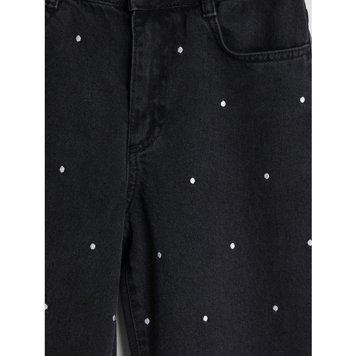LCW Kids Siyah Wideleg Puantiyeli Kız Çocuk Jean Pantolon