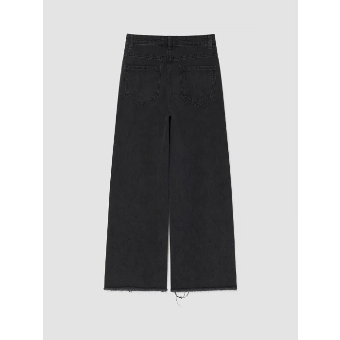 LCW Kids Siyah Wideleg Puantiyeli Kız Çocuk Jean Pantolon